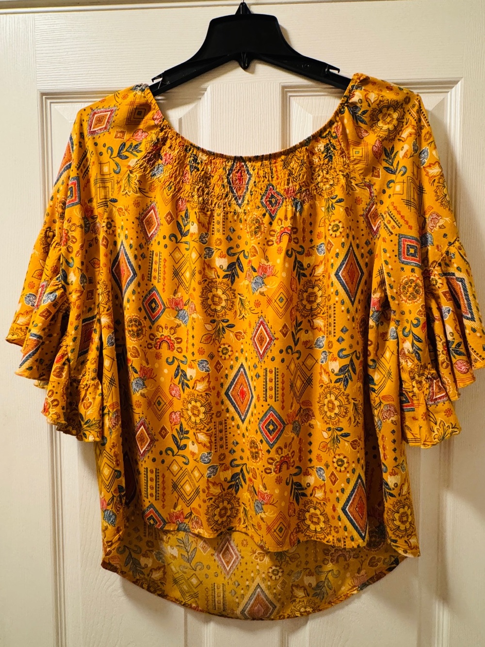 Cato Yellow Floral & Geometric Off-Shoulder Blouse